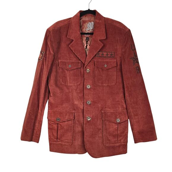 Metafuori Jacket Mens Large Rust Corduroy Military Utility Patch Embroidered NEW - Picture 1 of 15